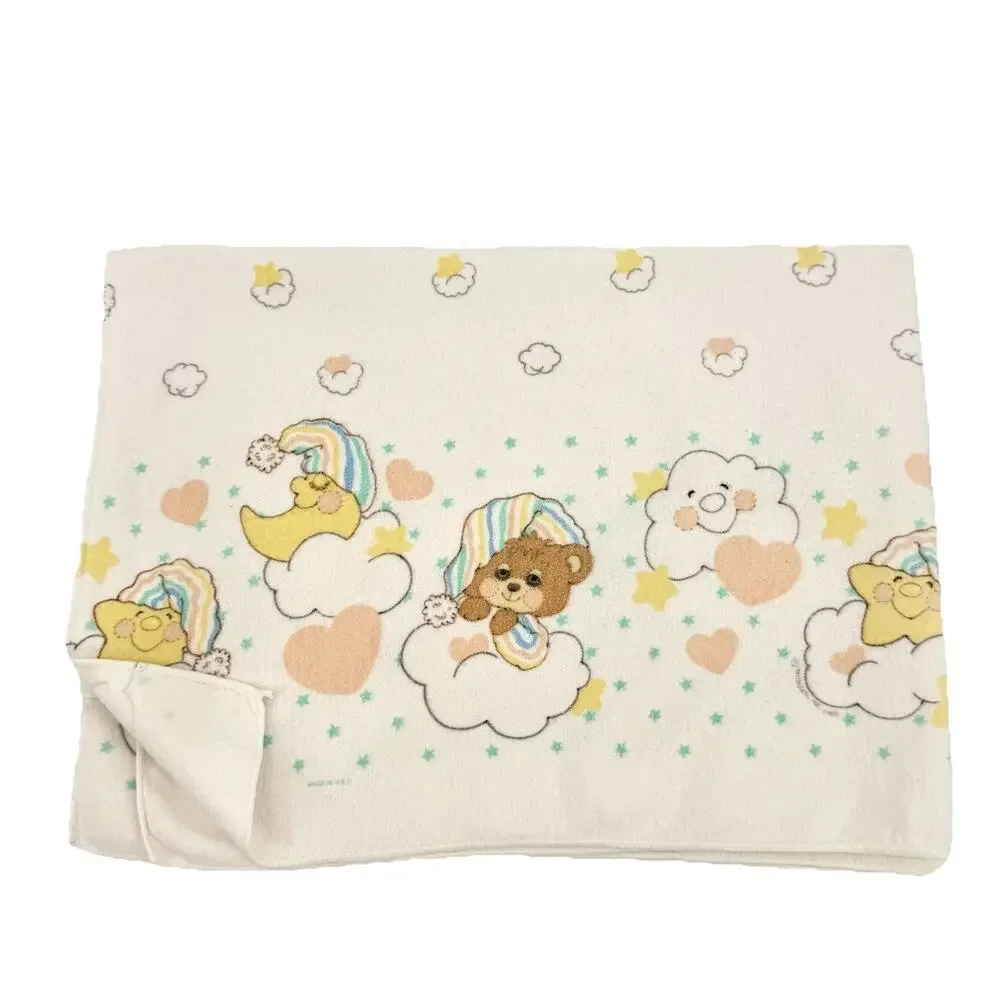 VTG Teddy Beddy Bear 1985 Baby Receiving Blanket Riegel Morgan Moon Stars